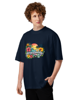 Floral Oversized Unisex Bio-T-Shirt mit breitem Kragen